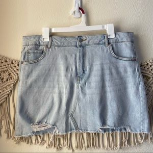 Wild Fable Light Wash Denim Jean Skirt, distressed at bottom, size 16